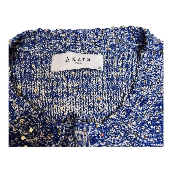 Axara Paris Women’s XS Sequin Crop Sweater Blue Gold Long Sleeve Bright Spring‎ - Picture 3 of 13